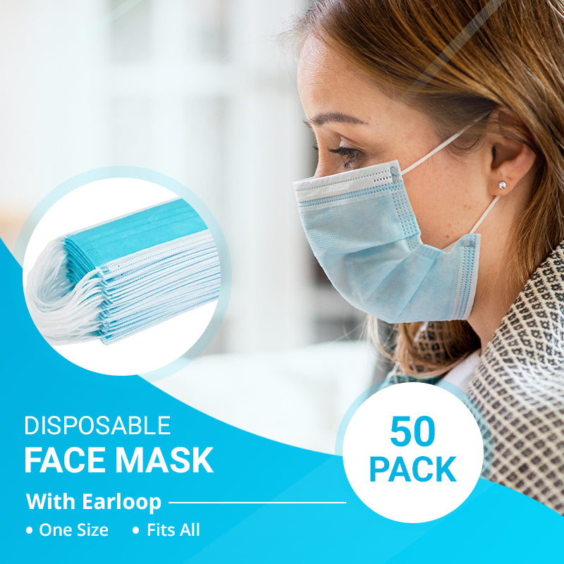 One Size Adult 3 Ply Disposable Face Masks